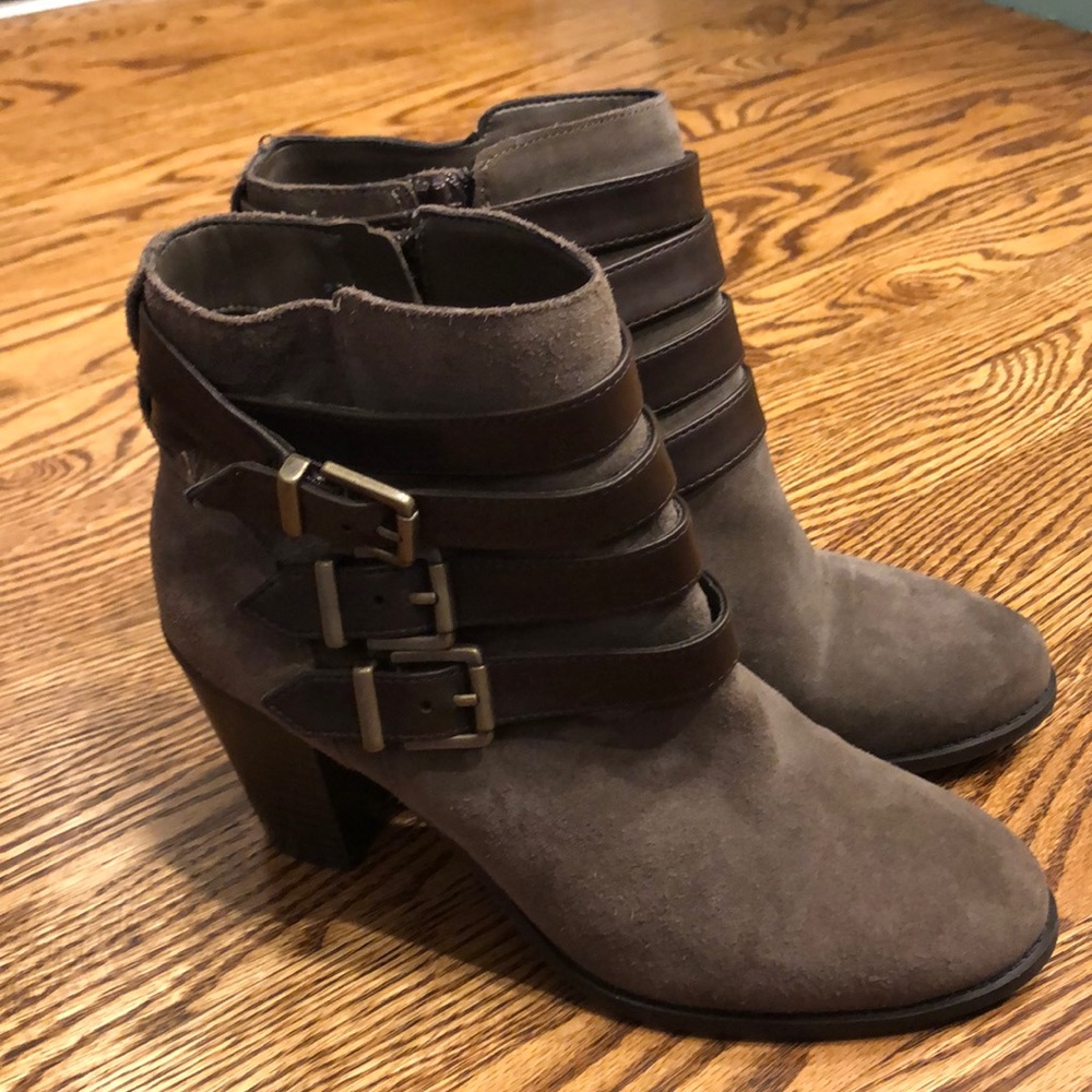 INC warm taupe suede booties